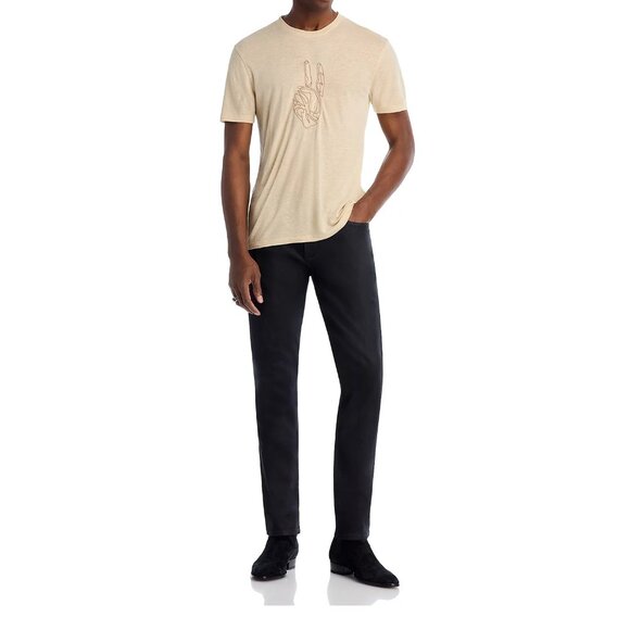 John Varvatos Men's Peace Sign Stitched Cording Linen SS Crew T-Shirt Twine - Picture 5 of 5